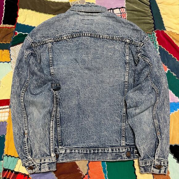 Vintage 80s 90s Navy Blue Tab Faded Denim Trucker Jacket Large - Picture 2 of 6